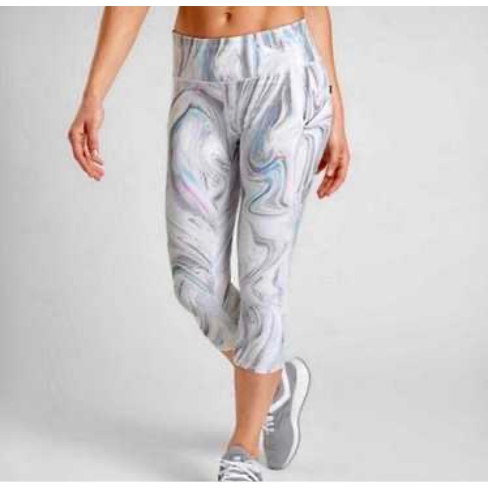 Athleta White Opal Swirl Contender PowerLift Capri Leggings Holographic Size XXS